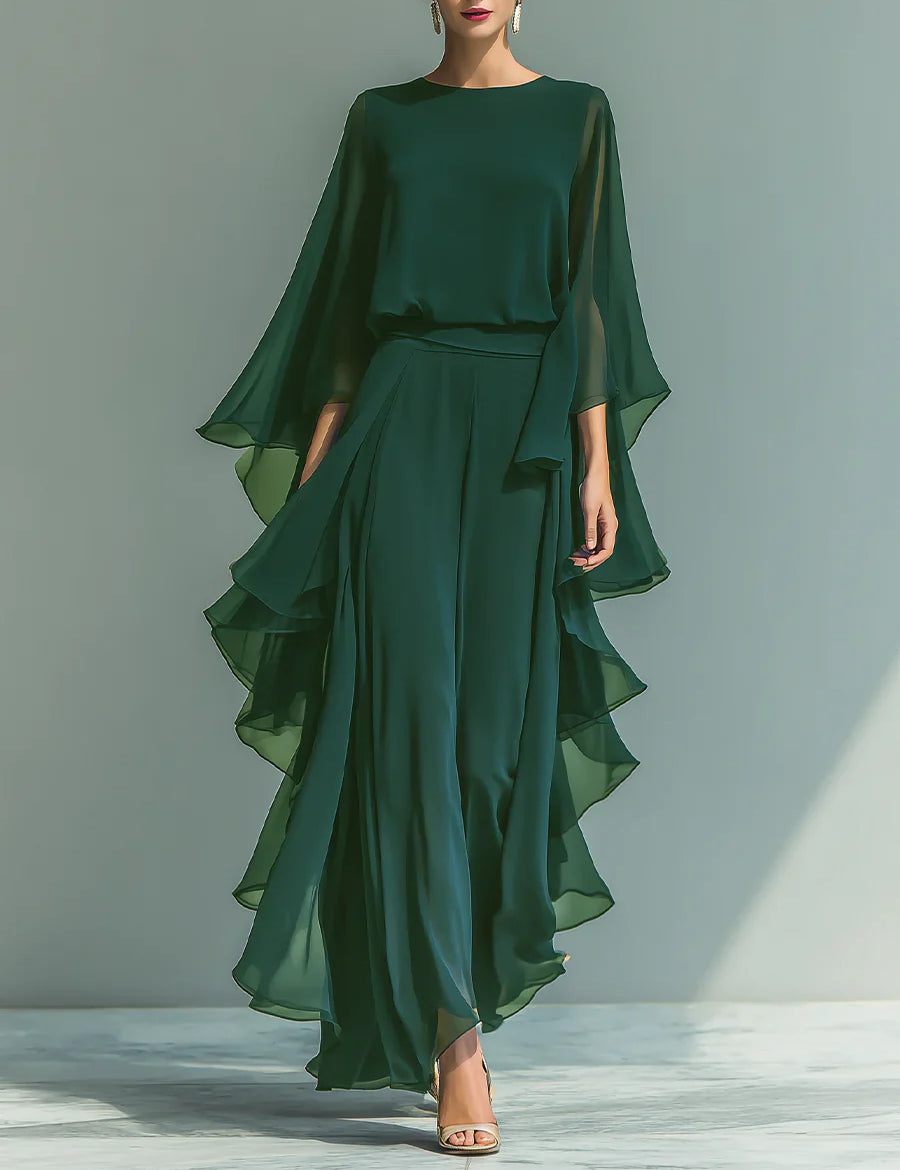 Aurora | Conjunto Elegante em Chiffon com Folhos