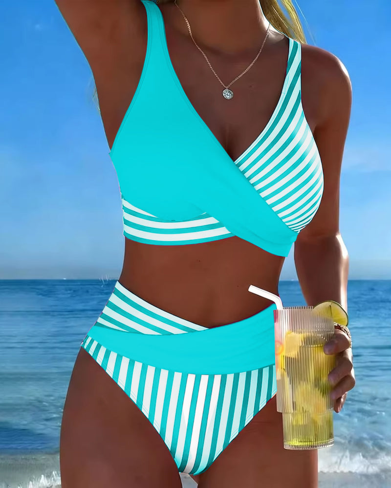 EVA™ | Bikini Cruzado Rayado Impresso