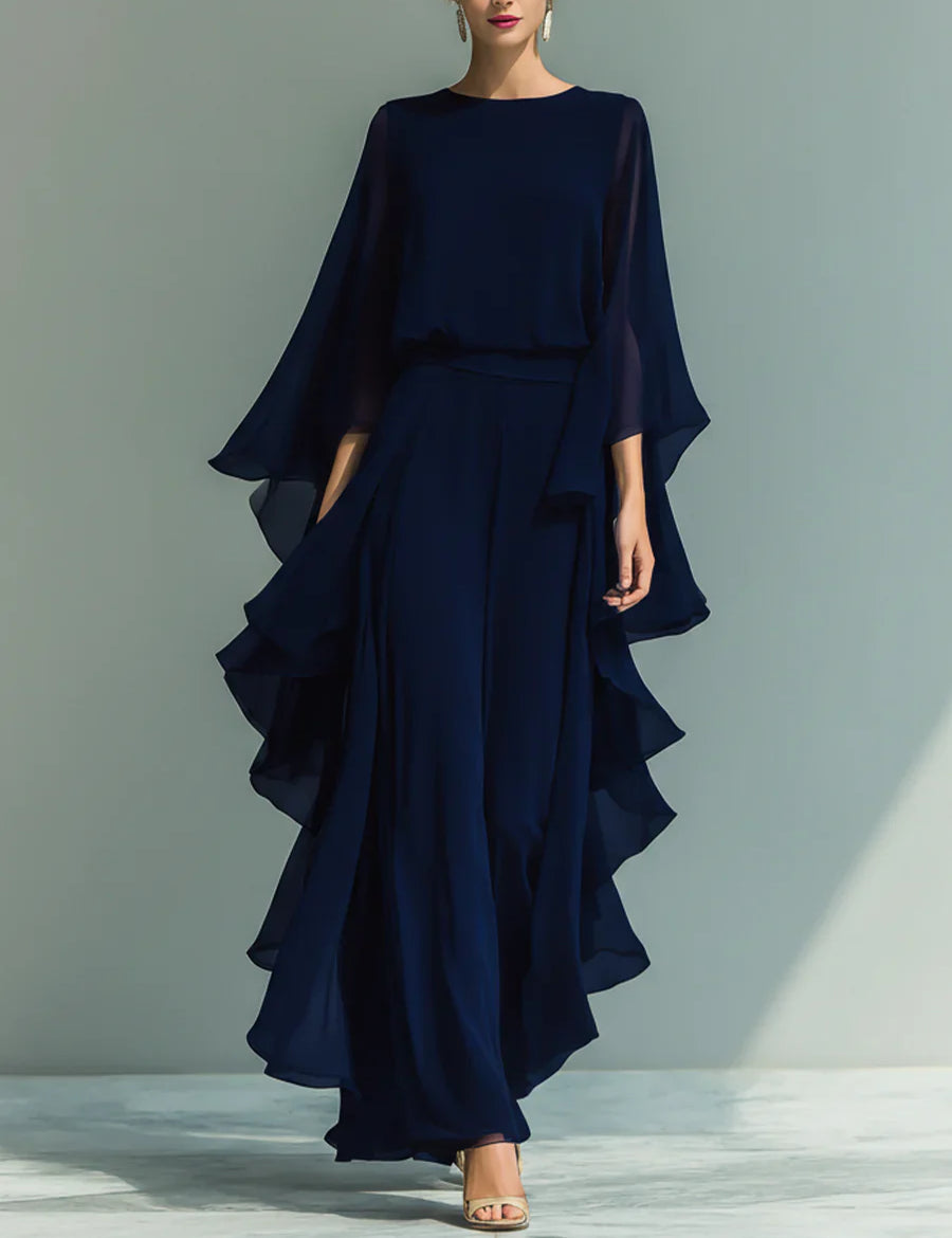 Aurora | Conjunto Elegante em Chiffon com Folhos