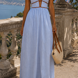 Laurina | Vestido Longo às Riscas com Corte