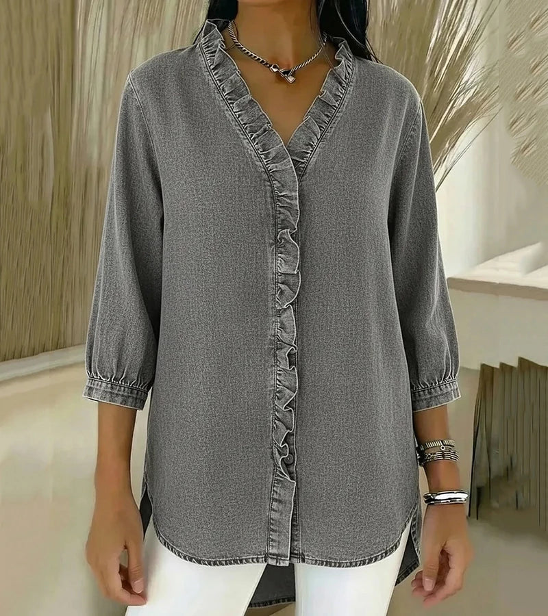 Maud™ | Blusa fluida com decote V e volantes