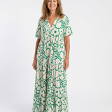 Lucie | Vestido midi com flores, mangas curtas e decote em V