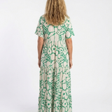 Lucie | Vestido midi com flores, mangas curtas e decote em V