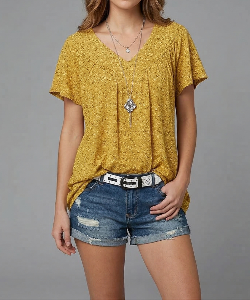 Trisha™ | T-shirt floral com decote em V