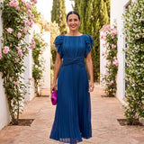 Seraphina | Elegante Maxi Vestido Plissado com Cinto na Cintura
