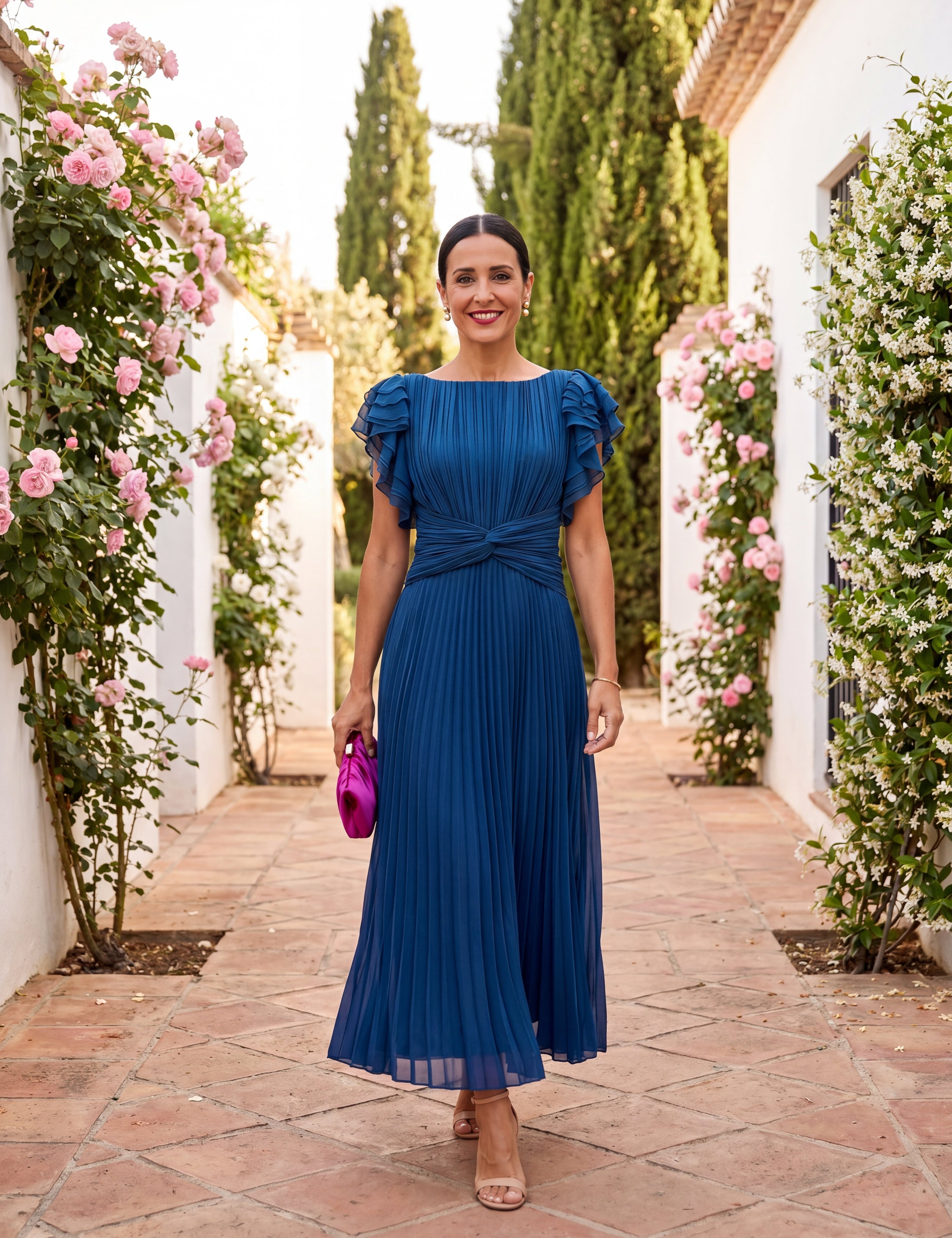 Seraphina | Elegante Maxi Vestido Plissado com Cinto na Cintura