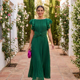Seraphina | Elegante Maxi Vestido Plissado com Cinto na Cintura