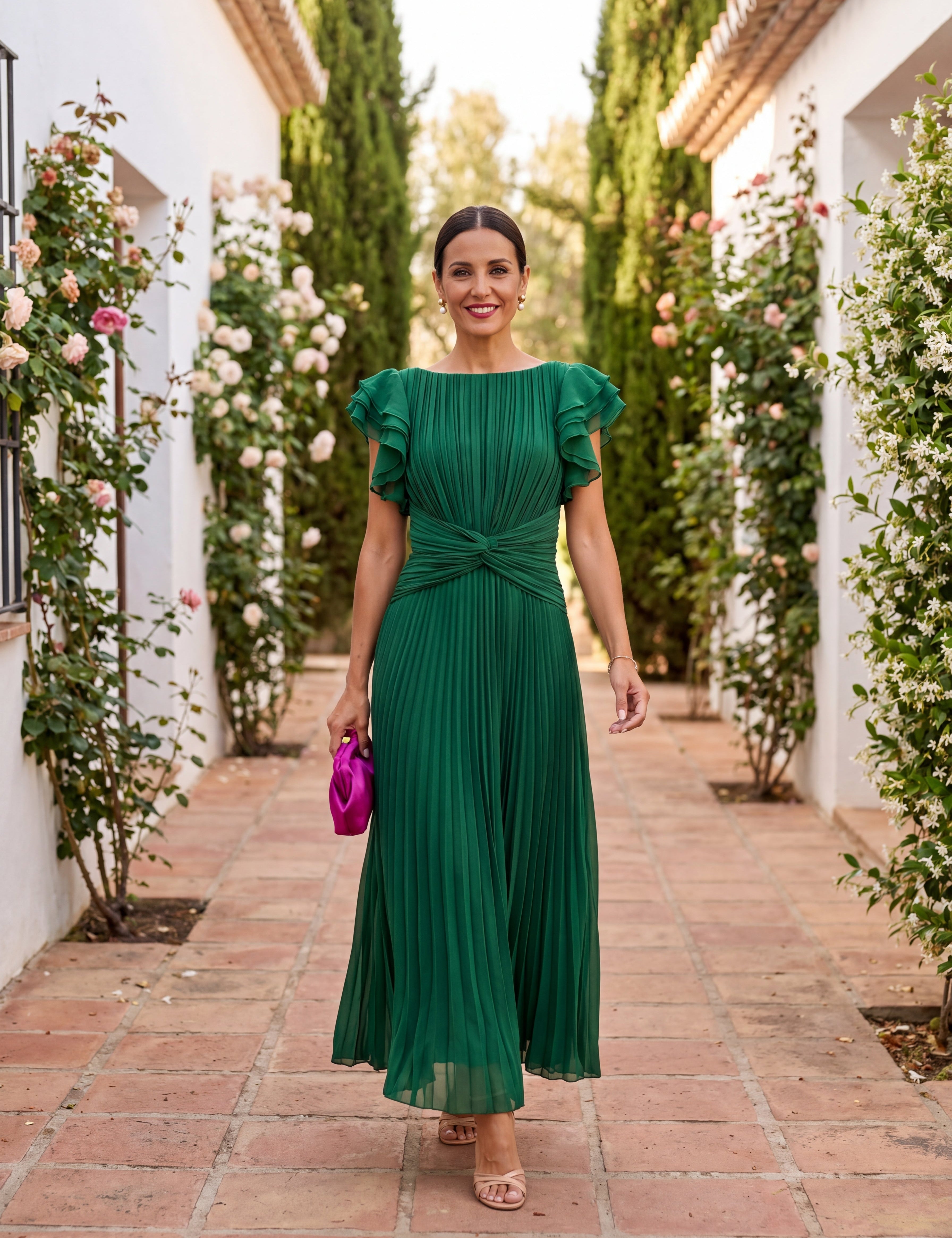 Seraphina | Elegante Maxi Vestido Plissado com Cinto na Cintura