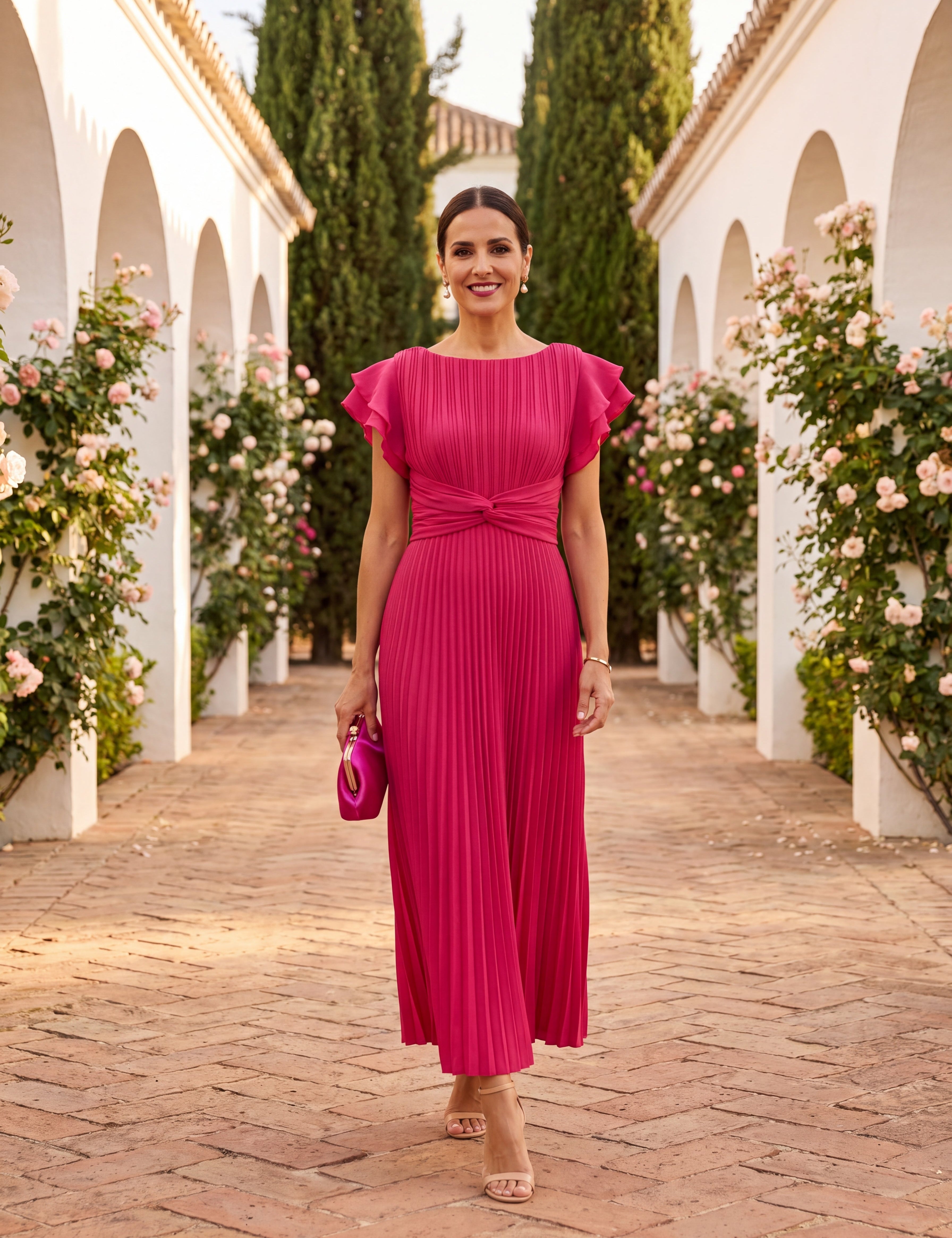 Seraphina | Elegante Maxi Vestido Plissado com Cinto na Cintura