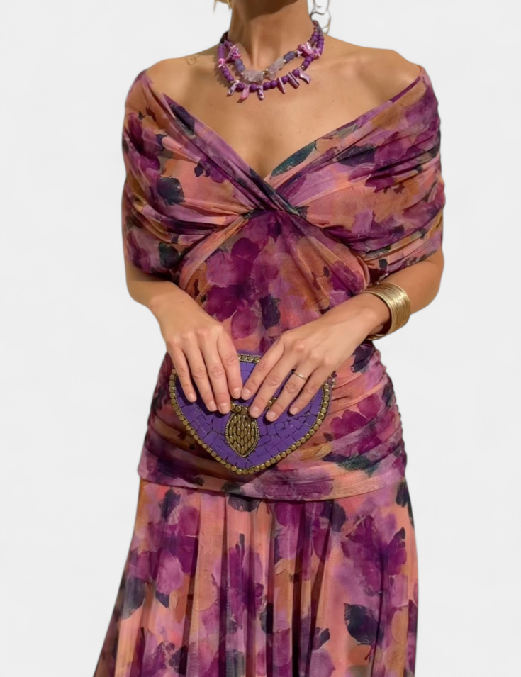 Alondra | Vestido Floral Longo com Decote em V