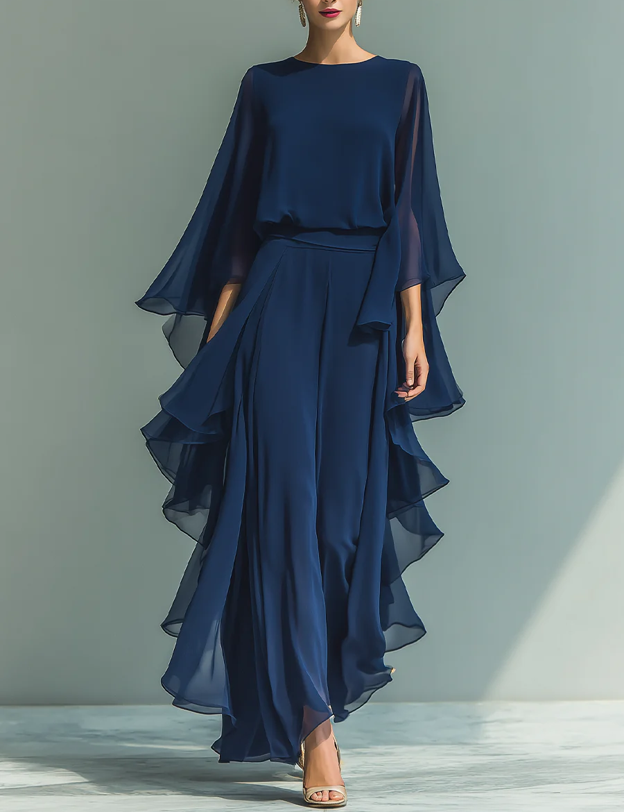 Aurora | Conjunto Elegante em Chiffon com Folhos