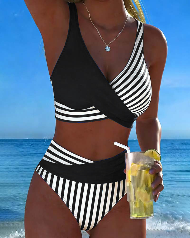 EVA™ | Bikini Cruzado Rayado Impresso