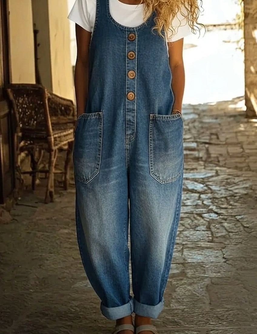 Lenna – Macacão em denim de algodão vintage