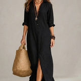 Soline | Vestido maxi com botões e decote em V relaxado
