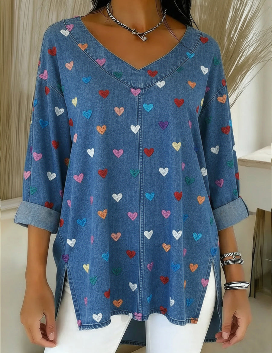 Soraya™ | Top em denim decote em V