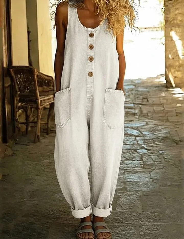 Lenna – Macacão em denim de algodão vintage