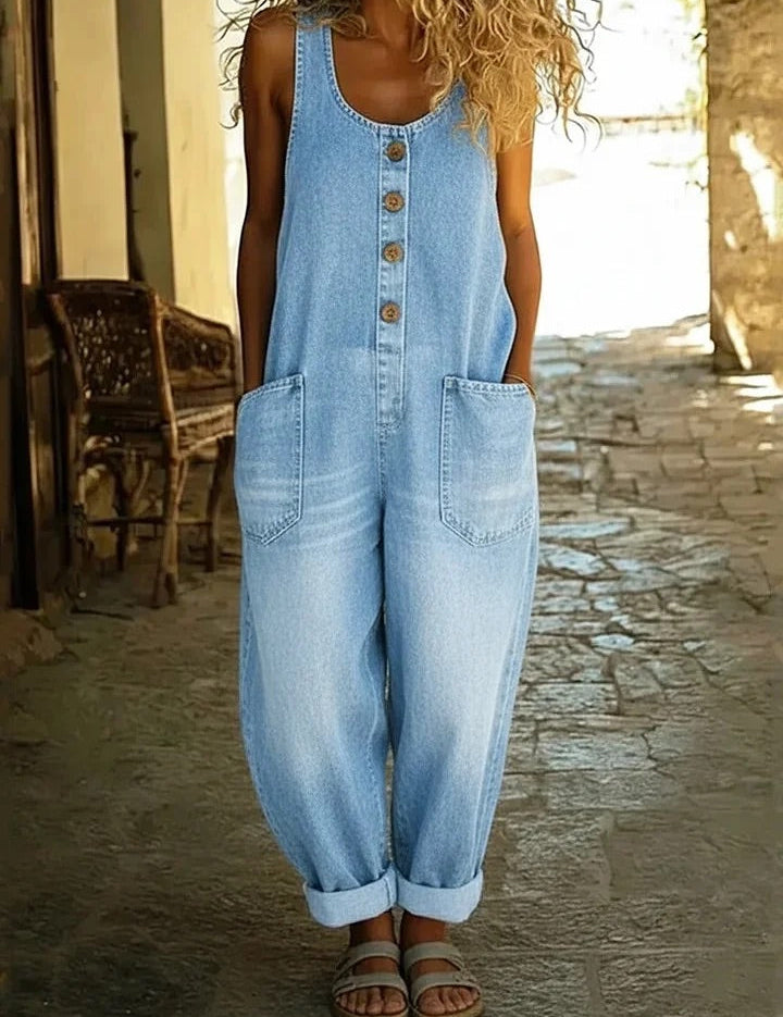 Lenna – Macacão em denim de algodão vintage